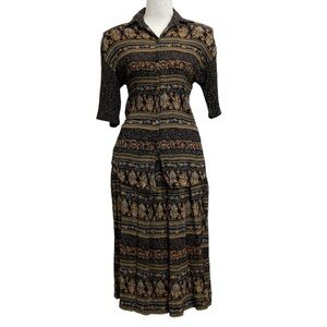 Vintage Michele Leslie 1990s Black & Brown Floral Printed 2 Piece Blouse Set